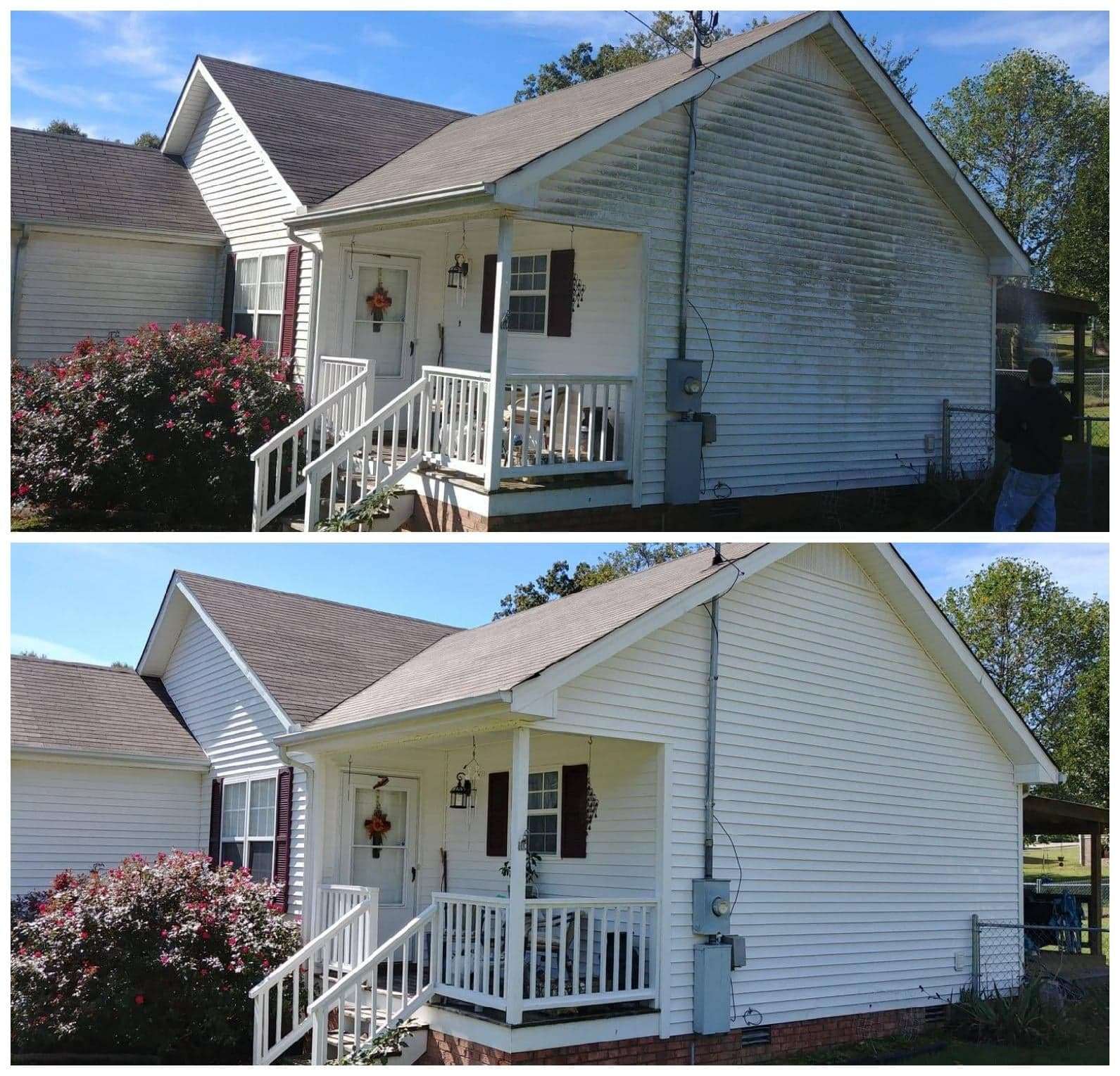 Home exterior before and after professional soft washing in Nolensville, Tennessee — Southern Solution