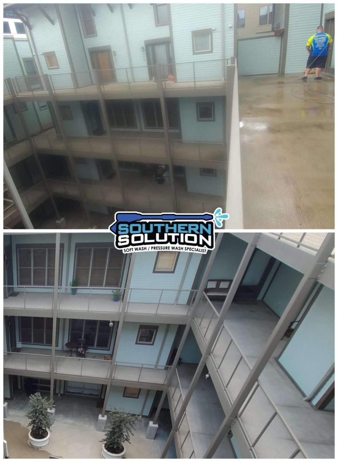 Federal Cleaning Services 4 Professional pressure washing of a commercial building entrance.
