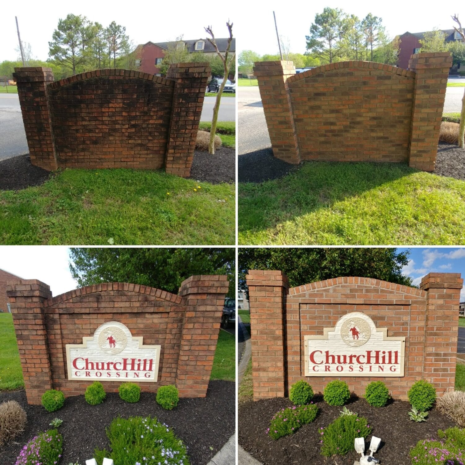 HOA community entrance signage before and after pressure washing in Middle Tennessee