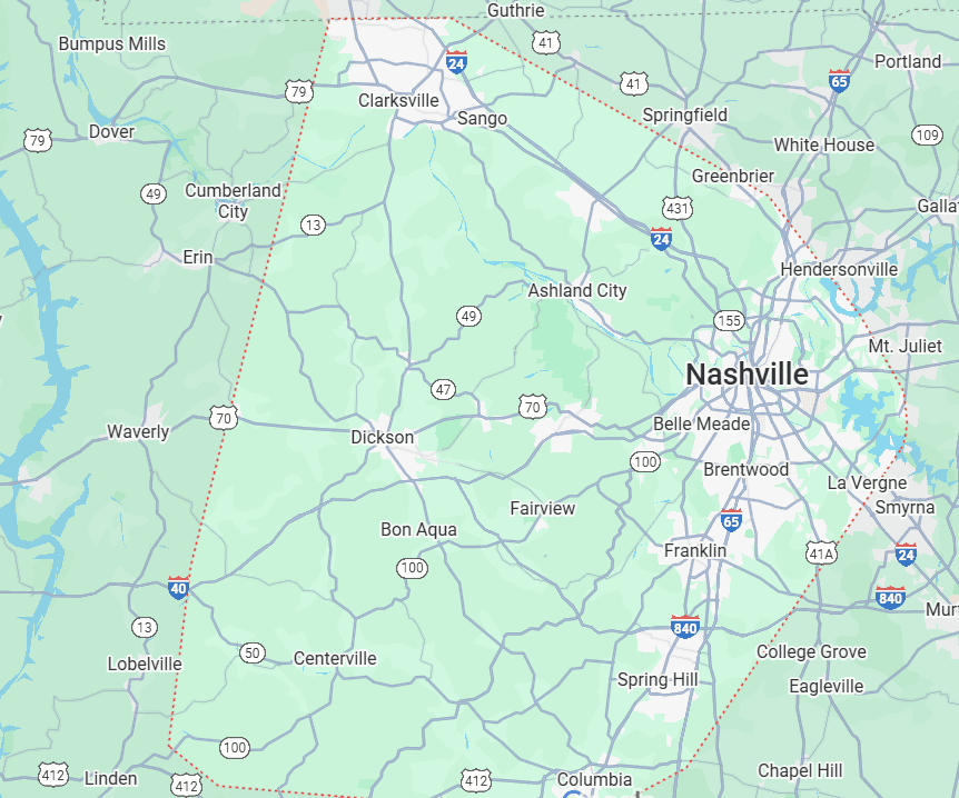 Map of Southern Solution's service area in Middle Tennessee