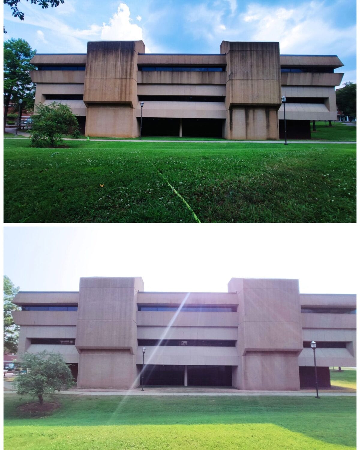 Commercial building exterior washing in Nashville TN on a tenant facing elevation