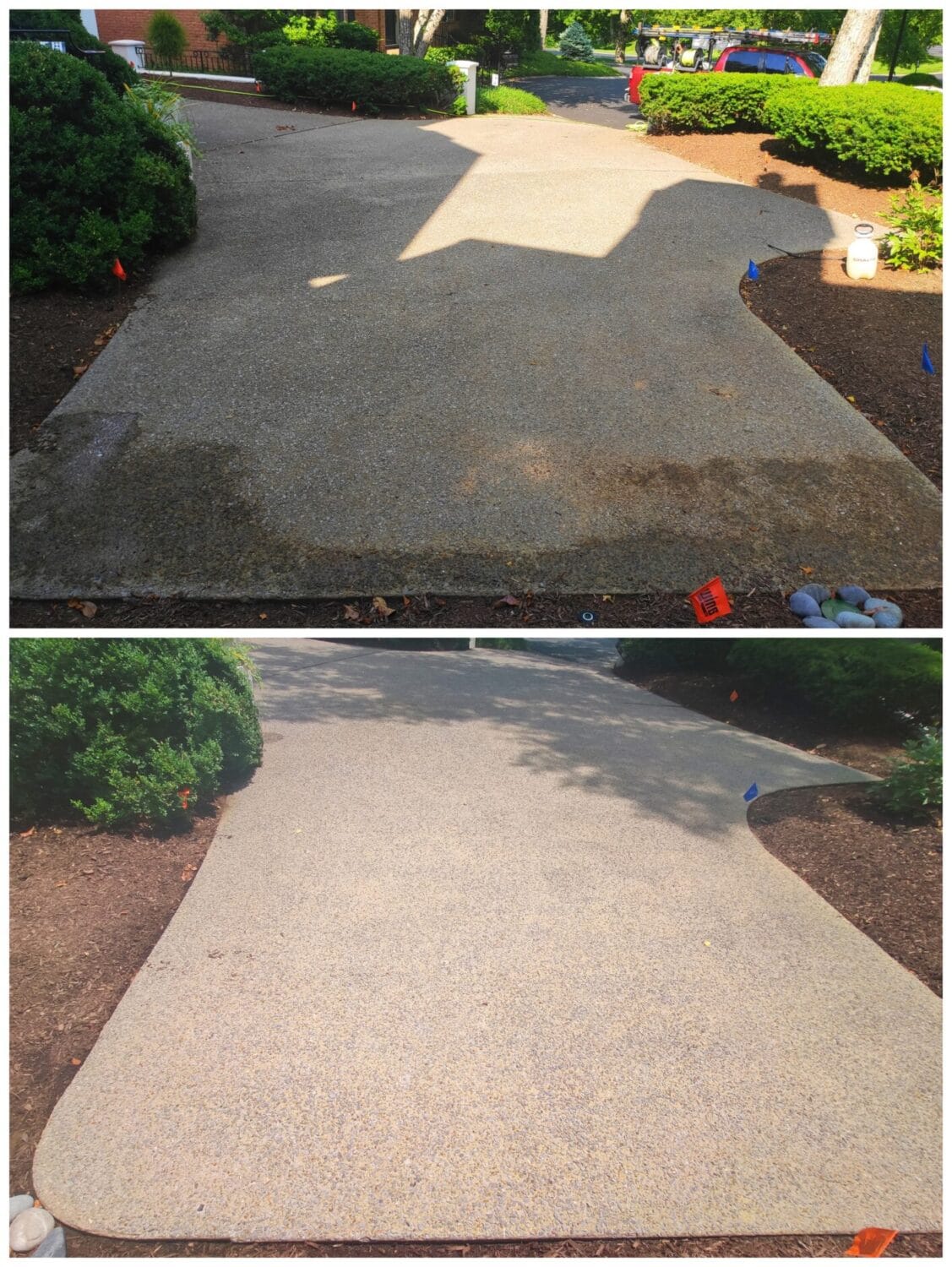 Aggregate concrete before and after professional cleaning in Brentwood, Tennessee — Southern Solution