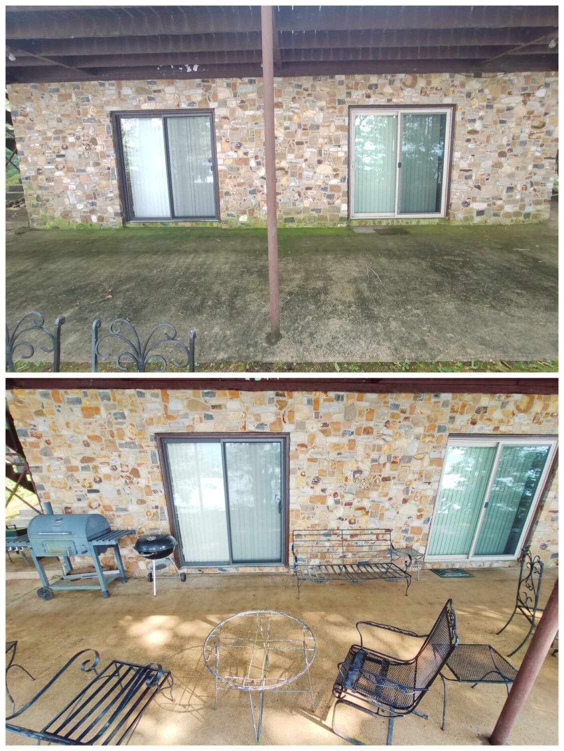 Pressure washing before and after of a patio in McEwen, TN