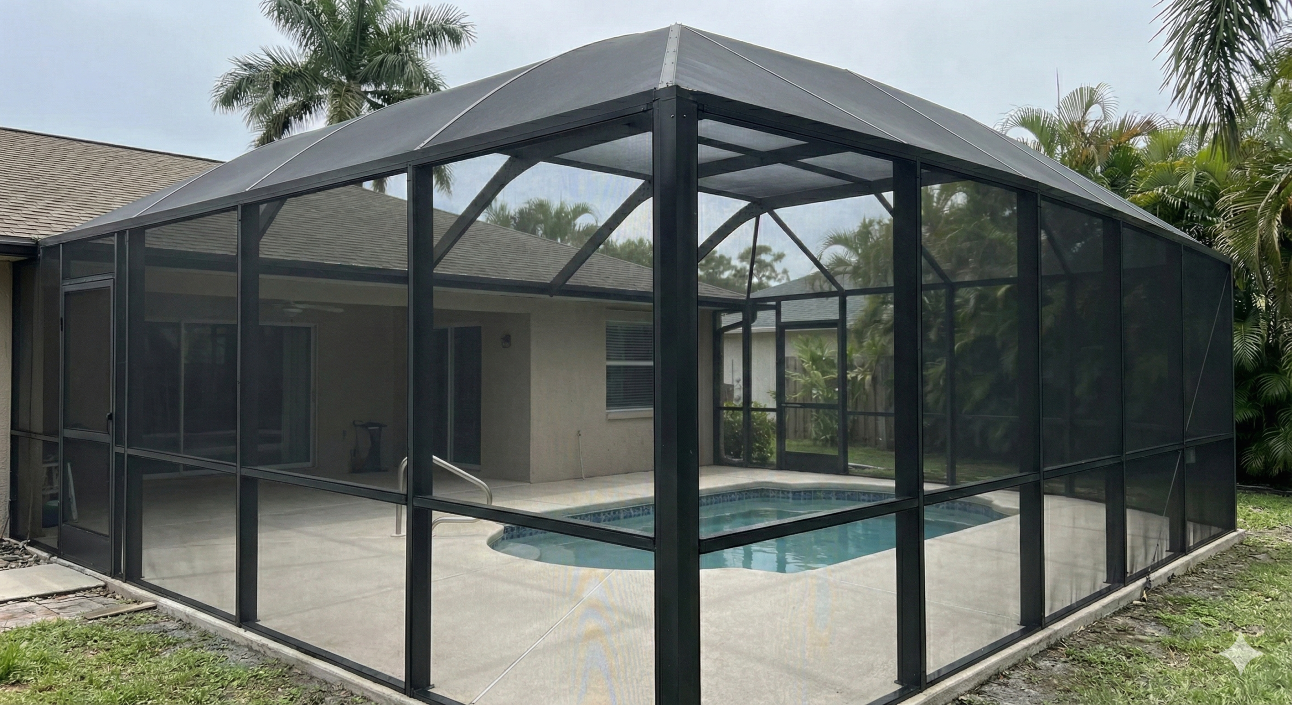 Pool cage cleaning Naples after professional soft wash results