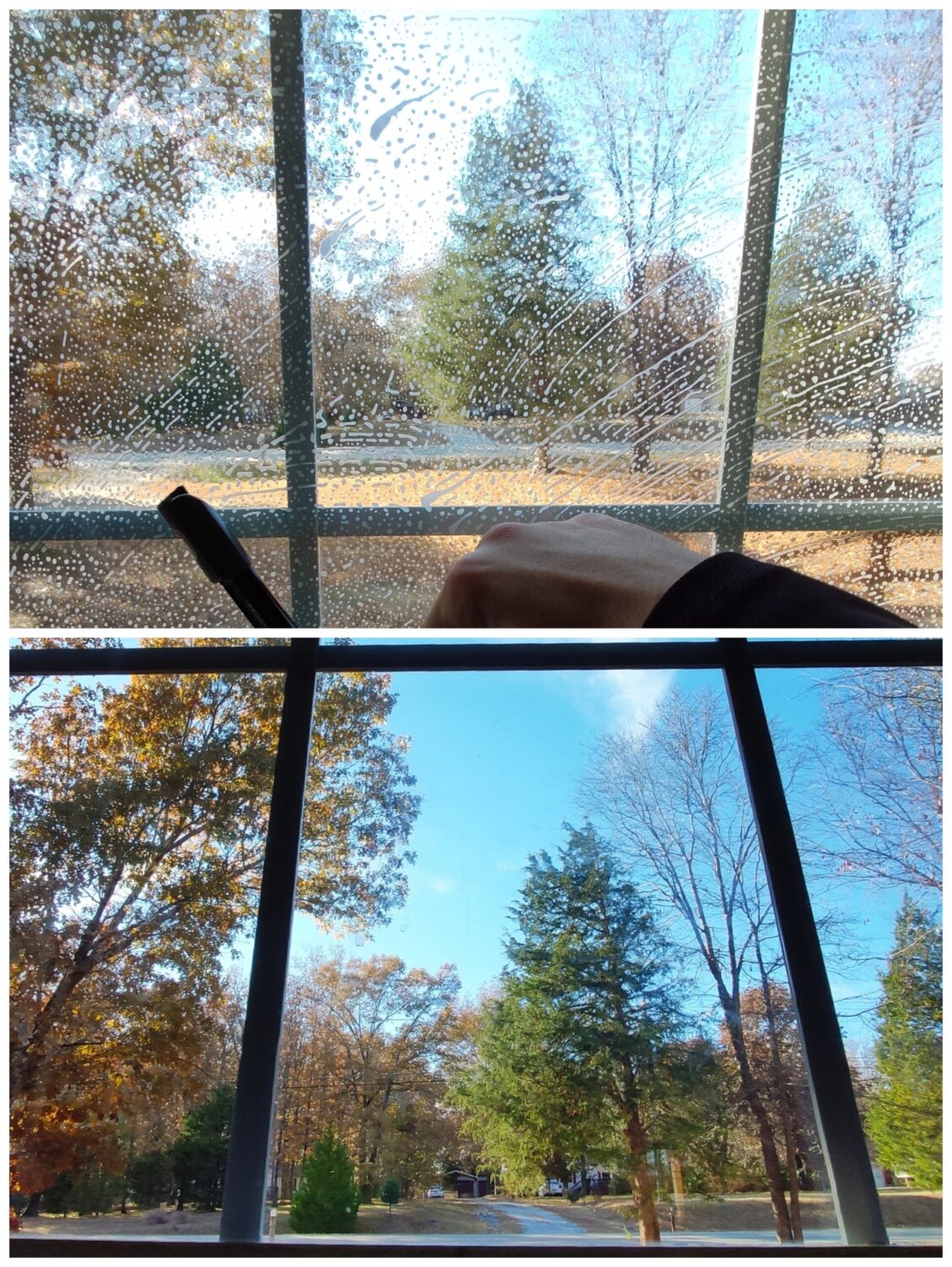 Window cleaning in Nashville TN before and after, glass cleaned inside and out